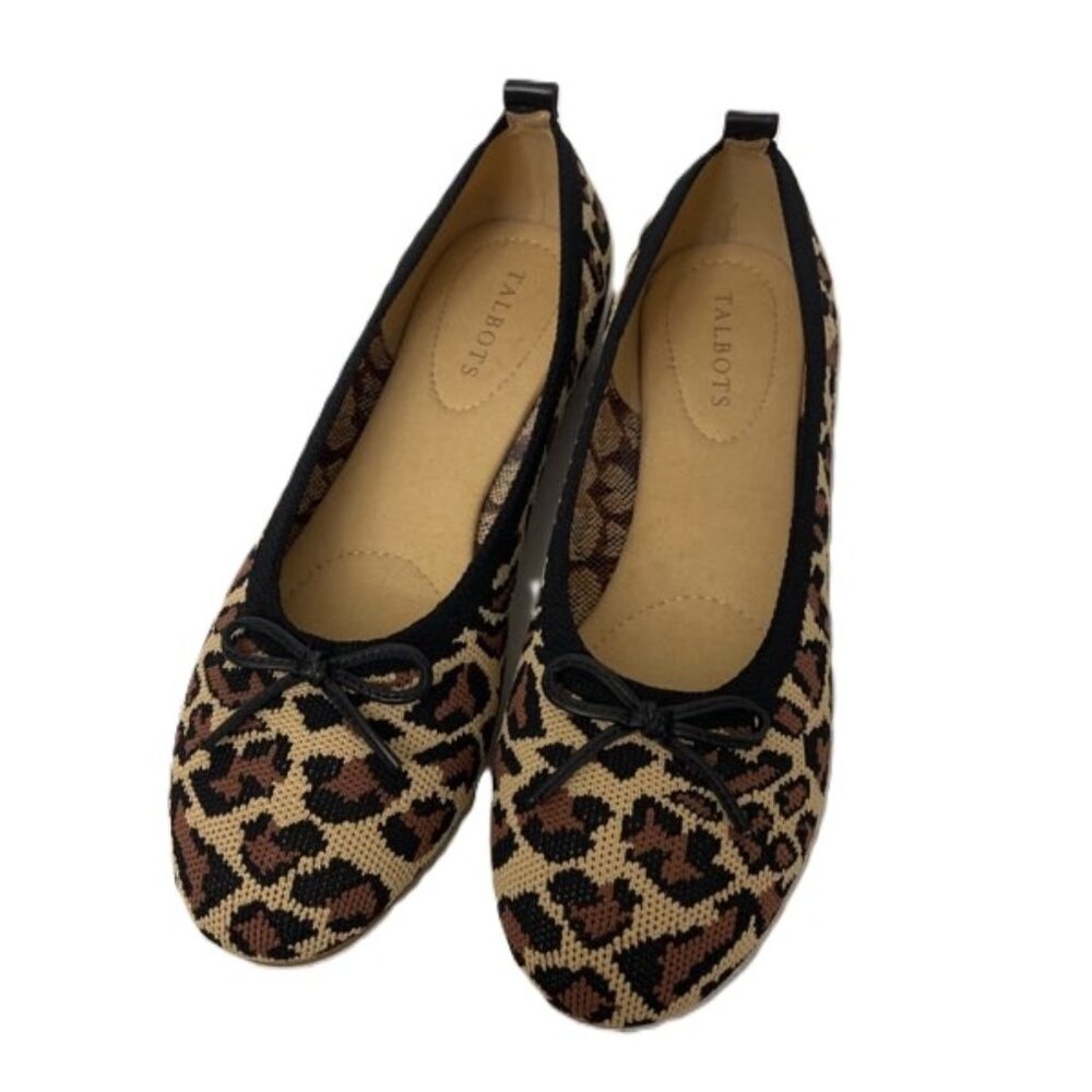Talbots Leopard‎ Ballet Flats Women's 8.5M Bow Accent Neutral